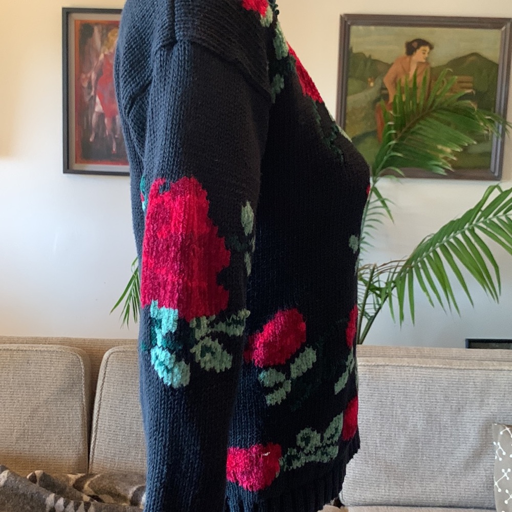 80’s ROSES FLORAL SWEATER CHENILLE - Picture 5 of 14